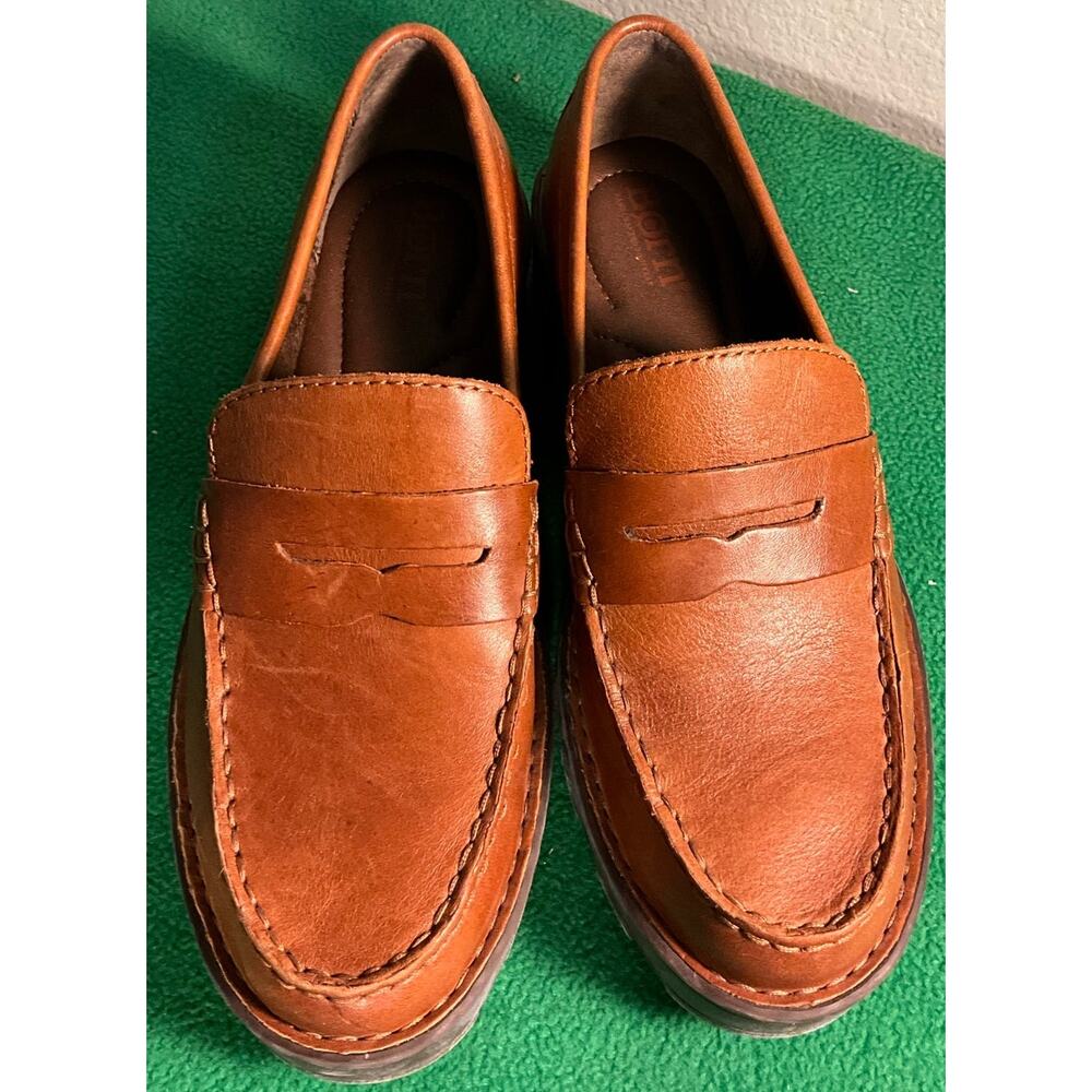 BORN Women's Sz 6M Carrera Plateform Shoes Penny Loafers Brown Leather Slip On - Picture 8 of 11